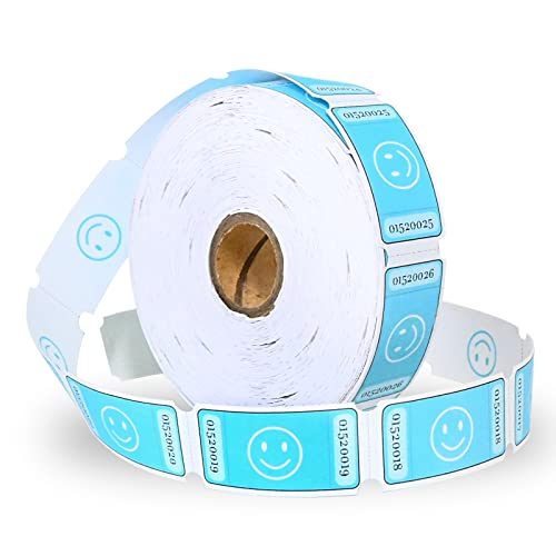 L LIKED 1000 Numbered Blue Smiley Raffle Tickets, Single Ticket Roll for Party Events, Carnival, School Classroom Supplies von L LIKED