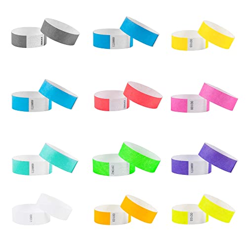 L LIKED 120 Stück Einlassbänder für Events, Wasserdichte Papierarmbänder Partybänder Kontrollbänder für Veranstaltungen, Festival und Konzerte (12 Farben) von L LIKED