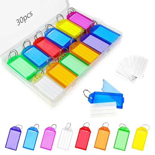 30 Stück Schlüsselanhänger Beschriftbar, 8 Farben Schlüsselschilder, Schlüsselanhänger zum Beschriften für Schlüsseln, Haustieren, Gepäckstücke (Stil 1) von L&W Luck