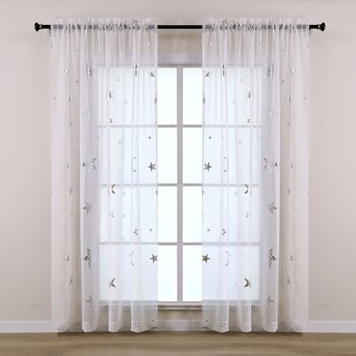 L.Z.E Transparente Vorhänge für Wohnzimmer, 213 cm lang, 2 Paneele für Wohnzimmer, niedlicher silberner Stern, durchsichtige Vorhänge mit Stangentasche für Kinderzimmer, Fenstervorhänge für L.Z.E Transparente Vorhänge für Wohnzimmer, 213 cm lang, 2 Paneele für Wohnzimmer, niedlicher silberner Stern, durchsichtige Vorhänge mit Stangentasche für Kinderzimmer, Fenstervorhänge für von L.Z.E