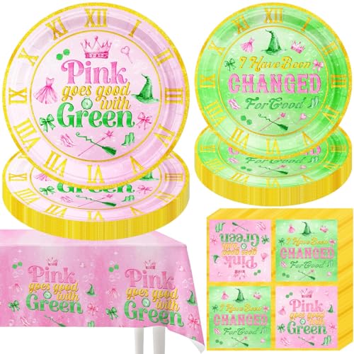 41 Stück rosa und grüne Party-Dekorationen, Happy Birthday Hexe Geschirrzubehör inklusive Pappteller, Servietten, wasserdichte Tischdecke für Film-Fans, Dusche, Verlobung 41 Stück rosa und grüne Party-Dekorationen, Happy Birthday Hexe Geschirrzubehör inklusive Pappteller, Servietten, wasserdichte Tischdecke für Film-Fans, Dusche, Verlobung von L0famy