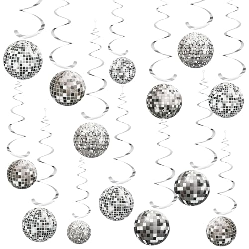 Glitzer-Discokugel, Spiegel-hängende Wirbel-Disco-Dekoration für 70er-Jahre-Mottoparty, silberfarbene Deckenschlangen, Dekorationen für Versammlungen, DJ-Tanzen, Partygeschenke für Kinder und Glitzer-Discokugel, Spiegel-hängende Wirbel-Disco-Dekoration für 70er-Jahre-Mottoparty, silberfarbene Deckenschlangen, Dekorationen für Versammlungen, DJ-Tanzen, Partygeschenke für Kinder und von L0famy