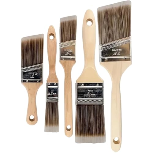L6NqIAG 5-teiliges professionelles Pinselset for Holzmalerei, Flacher, abgewinkelter Pinsel, DIY-Dekorationswerkzeug for die Wand- und Möbelmalerei Holzgriffpinsel von L6NqIAG