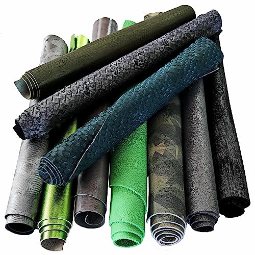 LA GARZARARA Lederreste gemischt, bedruckt, Motive und verschiedene Weichheit, Auswahl in verschiedenen Farben, zufällige Auswahl – min 20 x 25 – maximal 40 x 40 cm. (Grün und Grau, 1 kg) von LA GARZARARA