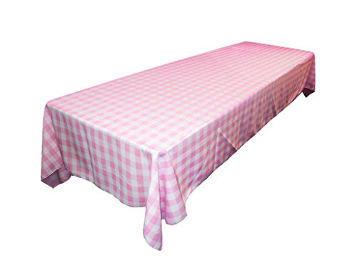 LA Linen Checkered Tischdecke, Polyester, Gingham-Karomuster, rechteckig, 152 x 378 cm, rosa/weiß, 152.4 x 365.76 x 0.04 cm von LA Linen