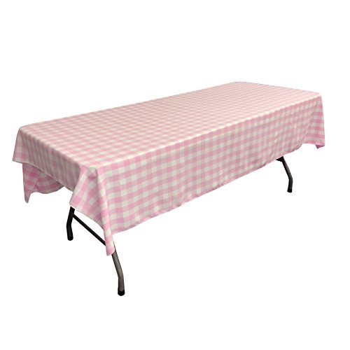 LA Linen Gingham Tischdecke, Light Pink/White, 152 x 229 cm von LA Linen