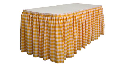 LA Linen Checkered Table Skir Tischrock, Polyester, Gingham-Muster, kariert, 4,6 m x 73,4 cm lang, mit 10 L-Clips, Weiß und Dunkelgelb, 426.7 x 73.66 x 0.5 cm, 11 von LA Linen