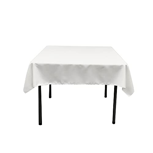 LA Linen Quadratische Tischdecke aus Polyester/Popeline, Polyester, weiß, 132 x 132 x 0.04 cm von LA Linen