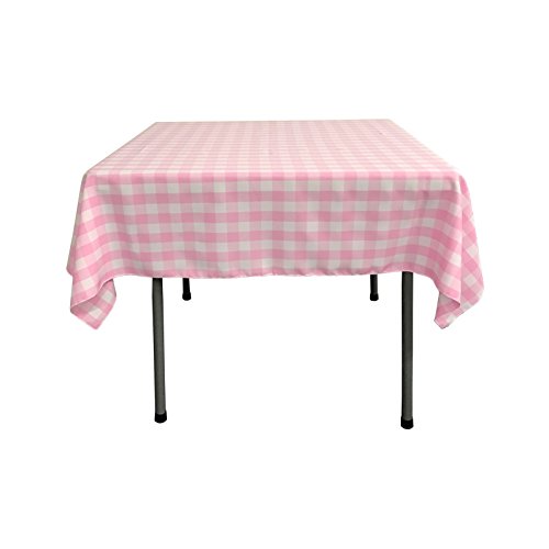 LA Linen Tischdecke, kariert, quadratisch, 132 x 132 cm, Rosa, 100% garngefärbt, 2,5 cm Polyester, pink/weiß, 52" x 52" (Square) von LA Linen