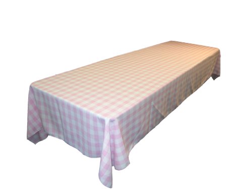 LA Linen Rectangular Checkered Tablecloth Tischdecke, Polyester, Gingham-Karomuster, rechteckig, 152 x 308 cm, rosa/weiß, 120 x 60 inch von LA Linen