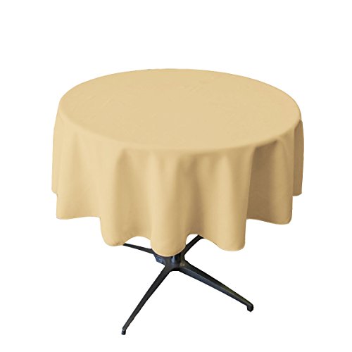 La Leinen Polyester Popeline Tischdecke rund, Polyester, Khaki, 147.30000000000001 x 147.30000000000001 x 0.04 cm von LA Linen