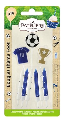 La PATELIÈRE Fußballkerzen, für Geburtstagsfeier, originell, thematische Dekoration für Kuchen für Jungen und Mädchen, 15 Stück von LA PATELIERE