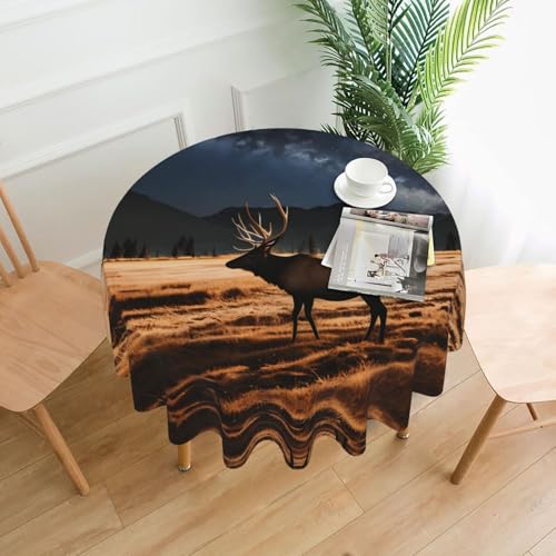 LAABBE Runde dekorative Tischdecke, 152,4 cm, Elch auf der Wiese, Stempel für den Innen- und Außenbereich, auf runden Tischen wie Couchtischen, Esstischen und Bauernhoftischen LAABBE Runde dekorative Tischdecke, 152,4 cm, Elch auf der Wiese, Stempel für den Innen- und Außenbereich, auf runden Tischen wie Couchtischen, Esstischen und Bauernhoftischen von LAABBE