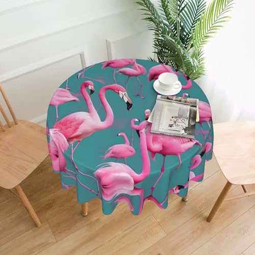 LAABBE Runde dekorative Tischdecke, 152,4 cm, Flamingo-Stempel für den Innen- und Außenbereich, auf runden Tischen wie Couchtischen, Esstischen und Bauernhoftischen LAABBE Runde dekorative Tischdecke, 152,4 cm, Flamingo-Stempel für den Innen- und Außenbereich, auf runden Tischen wie Couchtischen, Esstischen und Bauernhoftischen von LAABBE