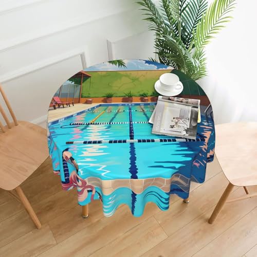 LAABBE Runde dekorative Tischdecke, 152,4 cm, Flamingo- und Schwimmbad-Stempel für den Innen- und Außenbereich, auf runden Tischen wie Couchtischen, Esstischen und Bauernhoftischen LAABBE Runde dekorative Tischdecke, 152,4 cm, Flamingo- und Schwimmbad-Stempel für den Innen- und Außenbereich, auf runden Tischen wie Couchtischen, Esstischen und Bauernhoftischen von LAABBE