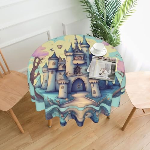 LAABBE Runde dekorative Tischdecke, 152,4 cm, Märchenschloss, Stempel für den Innen- und Außenbereich, auf runden Tischen wie Couchtischen, Esstischen und Bauernhoftischen LAABBE Runde dekorative Tischdecke, 152,4 cm, Märchenschloss, Stempel für den Innen- und Außenbereich, auf runden Tischen wie Couchtischen, Esstischen und Bauernhoftischen von LAABBE