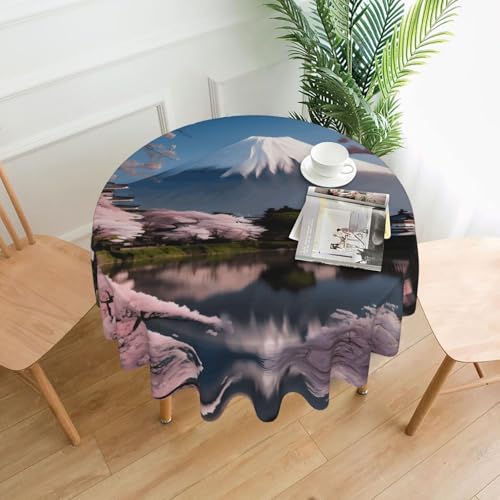 LAABBE Runde dekorative Tischdecke, 152,4 cm, Motiv: Fuji im frühen Frühling, Stempel für den Innen- und Außenbereich, auf runden Tischen wie Couchtischen, Esstischen und Bauernhoftischen LAABBE Runde dekorative Tischdecke, 152,4 cm, Motiv: Fuji im frühen Frühling, Stempel für den Innen- und Außenbereich, auf runden Tischen wie Couchtischen, Esstischen und Bauernhoftischen von LAABBE
