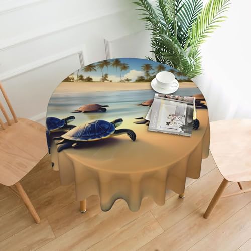 LAABBE Runde dekorative Tischdecke, 152,4 cm, Motiv: Schildkröten am Strand, Stempel für den Innen- und Außenbereich, auf runden Tischen wie Couchtischen, Esstischen und Bauernhoftischen LAABBE Runde dekorative Tischdecke, 152,4 cm, Motiv: Schildkröten am Strand, Stempel für den Innen- und Außenbereich, auf runden Tischen wie Couchtischen, Esstischen und Bauernhoftischen von LAABBE