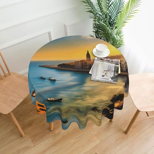 LAABBE Runde dekorative Tischdecke, 152,4 cm, Motiv: Sonnenuntergang in Barcelona, Stempel für den Innen- und Außenbereich, auf runden Tischen wie Couchtischen, Esstischen und Bauernhoftischen LAABBE Runde dekorative Tischdecke, 152,4 cm, Motiv: Sonnenuntergang in Barcelona, Stempel für den Innen- und Außenbereich, auf runden Tischen wie Couchtischen, Esstischen und Bauernhoftischen von LAABBE
