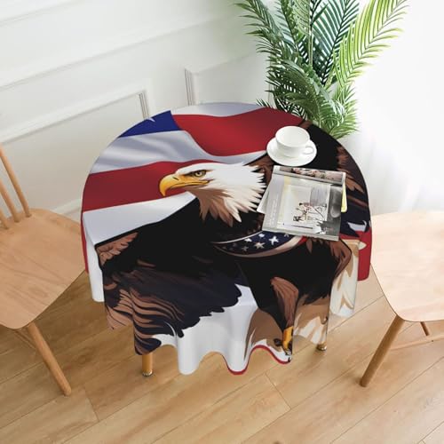 LAABBE Runde dekorative Tischdecke, 152,4 cm, Motiv: USA-Adler mit amerikanischer Flagge, für den Innen- und Außenbereich, auf runden Tischen wie Couchtischen, Esstischen und Bauernhoftischen LAABBE Runde dekorative Tischdecke, 152,4 cm, Motiv: USA-Adler mit amerikanischer Flagge, für den Innen- und Außenbereich, auf runden Tischen wie Couchtischen, Esstischen und Bauernhoftischen von LAABBE