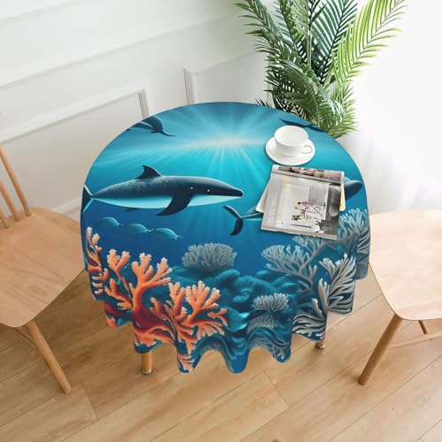 LAABBE Runde dekorative Tischdecke, 152,4 cm, Motiv: Wale unter dem Meer, für den Innen- und Außenbereich, auf runden Tischen wie Couchtischen, Esstischen und Bauernhoftischen LAABBE Runde dekorative Tischdecke, 152,4 cm, Motiv: Wale unter dem Meer, für den Innen- und Außenbereich, auf runden Tischen wie Couchtischen, Esstischen und Bauernhoftischen von LAABBE