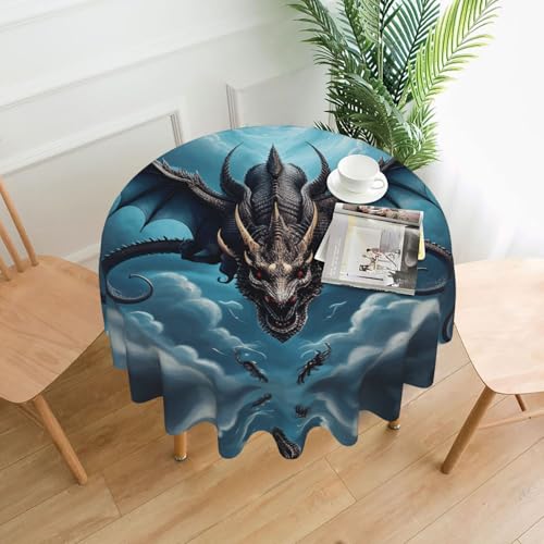 LAABBE Runde dekorative Tischdecke, 152,4 cm, Motiv: fliegender Drache, Stempel für den Innen- und Außenbereich, auf runden Tischen wie Couchtischen, Esstischen und Bauernhoftischen LAABBE Runde dekorative Tischdecke, 152,4 cm, Motiv: fliegender Drache, Stempel für den Innen- und Außenbereich, auf runden Tischen wie Couchtischen, Esstischen und Bauernhoftischen von LAABBE