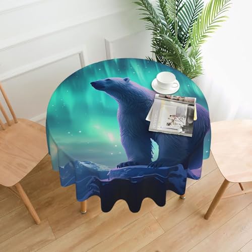 LAABBE Runde dekorative Tischdecke, 152,4 cm, Nordlichter, Eisbär-Stempel für den Innen- und Außenbereich, auf runden Tischen wie Couchtischen, Esstischen und Bauernhoftischen von LAABBE
