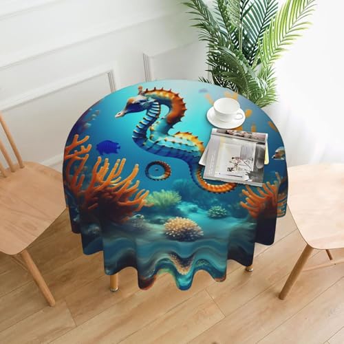 LAABBE Runde dekorative Tischdecke, 152,4 cm, Seepferdchen-Stempel für den Innen- und Außenbereich, auf runden Tischen wie Couchtischen, Esstischen und Bauernhoftischen LAABBE Runde dekorative Tischdecke, 152,4 cm, Seepferdchen-Stempel für den Innen- und Außenbereich, auf runden Tischen wie Couchtischen, Esstischen und Bauernhoftischen von LAABBE