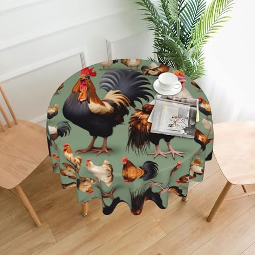 LAABBE Runde dekorative Tischdecke, 152,4 cm, Stempel mit Hahn und Huhn, für den Innen- und Außenbereich, auf runden Tischen wie Couchtischen, Esstischen und Bauernhoftischen LAABBE Runde dekorative Tischdecke, 152,4 cm, Stempel mit Hahn und Huhn, für den Innen- und Außenbereich, auf runden Tischen wie Couchtischen, Esstischen und Bauernhoftischen von LAABBE