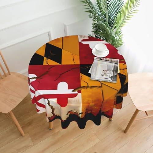 LAABBE Runde dekorative Tischdecke, 152,4 cm, Vintage-Holzstempel mit Maryland-Flagge, für den Innen- und Außenbereich, auf runden Tischen wie Couchtischen, Esstischen und Bauernhoftischen LAABBE Runde dekorative Tischdecke, 152,4 cm, Vintage-Holzstempel mit Maryland-Flagge, für den Innen- und Außenbereich, auf runden Tischen wie Couchtischen, Esstischen und Bauernhoftischen von LAABBE