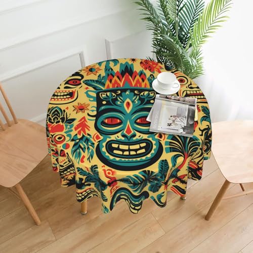 LAABBE Runde dekorative Tischdecke, 152,4 cm, Vintage-Stempel mit Aloha-Tiki-Muster, für den Innen- und Außenbereich, auf runden Tischen wie Couchtischen, Esstischen und Bauernhoftischen LAABBE Runde dekorative Tischdecke, 152,4 cm, Vintage-Stempel mit Aloha-Tiki-Muster, für den Innen- und Außenbereich, auf runden Tischen wie Couchtischen, Esstischen und Bauernhoftischen von LAABBE