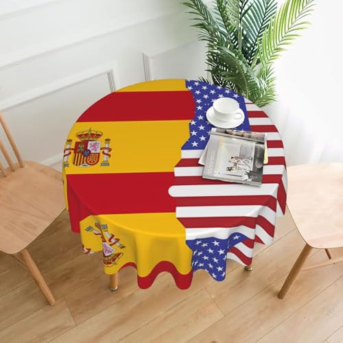 LAABBE Runde dekorative Tischdecke, 152,4 cm, amerikanische Spanien-Flagge, Stempel für den Innen- und Außenbereich, auf runden Tischen wie Couchtischen, Esstischen und Bauernhoftischen LAABBE Runde dekorative Tischdecke, 152,4 cm, amerikanische Spanien-Flagge, Stempel für den Innen- und Außenbereich, auf runden Tischen wie Couchtischen, Esstischen und Bauernhoftischen von LAABBE