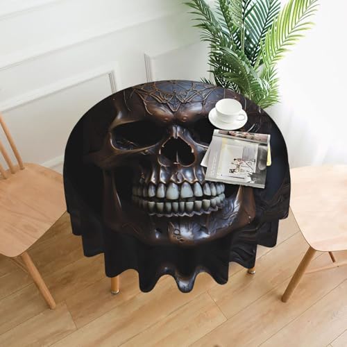 LAABBE Runde dekorative Tischdecke, 152,4 cm, kupferfarbener Totenkopf-Stempel für den Innen- und Außenbereich, auf runden Tischen wie Couchtischen, Esstischen und Bauernhoftischen LAABBE Runde dekorative Tischdecke, 152,4 cm, kupferfarbener Totenkopf-Stempel für den Innen- und Außenbereich, auf runden Tischen wie Couchtischen, Esstischen und Bauernhoftischen von LAABBE