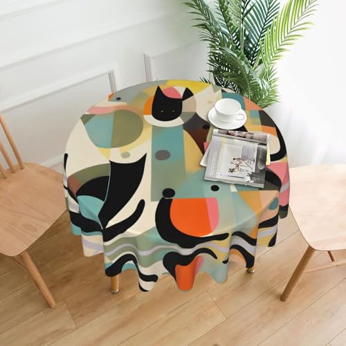 LAABBE Runde dekorative Tischdecke, 152,4 cm, moderne Kunst, Katzenstempel für den Innen- und Außenbereich, auf runden Tischen wie Couchtischen, Esstischen und Bauernhoftischen LAABBE Runde dekorative Tischdecke, 152,4 cm, moderne Kunst, Katzenstempel für den Innen- und Außenbereich, auf runden Tischen wie Couchtischen, Esstischen und Bauernhoftischen von LAABBE