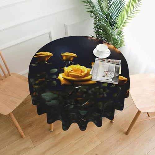 LAABBE Runde dekorative Tischdecke, 152,4 cm, schöne gelbe Rosen, Stempel für den Innen- und Außenbereich, auf runden Tischen wie Couchtischen, Esstischen und Bauernhoftischen LAABBE Runde dekorative Tischdecke, 152,4 cm, schöne gelbe Rosen, Stempel für den Innen- und Außenbereich, auf runden Tischen wie Couchtischen, Esstischen und Bauernhoftischen von LAABBE