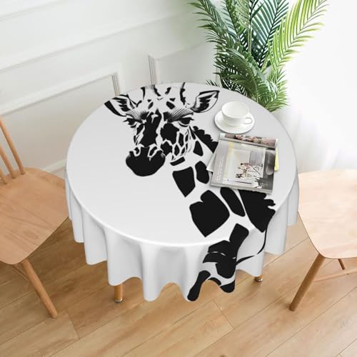 LAABBE Runde dekorative Tischdecke, 152,4 cm, schwarz-weißer Giraffenstempel für den Innen- und Außenbereich, auf runden Tischen wie Couchtischen, Esstischen und Bauernhoftischen LAABBE Runde dekorative Tischdecke, 152,4 cm, schwarz-weißer Giraffenstempel für den Innen- und Außenbereich, auf runden Tischen wie Couchtischen, Esstischen und Bauernhoftischen von LAABBE
