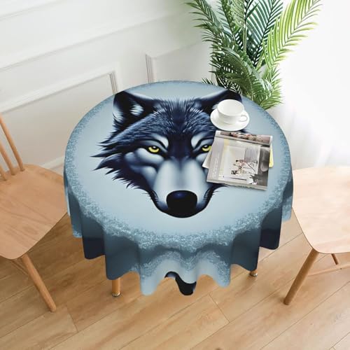 LAABBE Runde dekorative Tischdecke, 152,4 cm, wilder Wolfskopf-Stempel für den Innen- und Außenbereich, auf runden Tischen wie Couchtischen, Esstischen und Bauernhoftischen von LAABBE