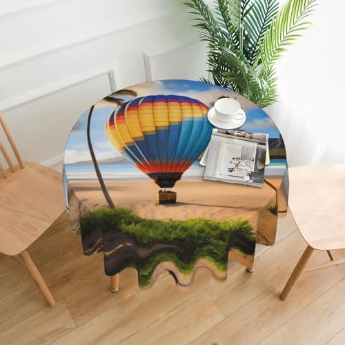 LAABBE Runde dekorative Tischdecke, Hawaii-Heißluftballon-Stempel für den Innen- und Außenbereich, auf runden Tischen wie Couchtischen, Esstischen und Bauerntischen, 152,4 cm LAABBE Runde dekorative Tischdecke, Hawaii-Heißluftballon-Stempel für den Innen- und Außenbereich, auf runden Tischen wie Couchtischen, Esstischen und Bauerntischen, 152,4 cm von LAABBE