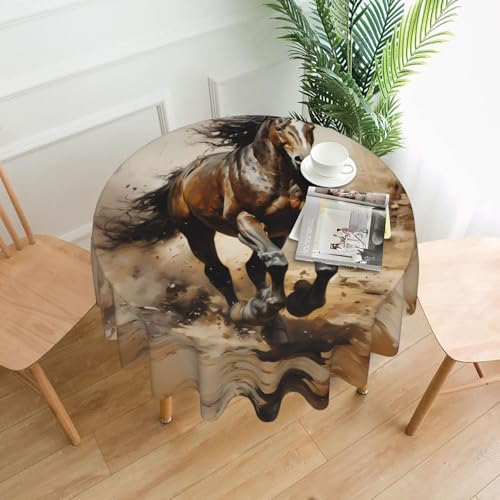 LAABBE Runde dekorative Tischdecke, Motiv: Westernpferd, für den Innen- und Außenbereich, auf runden Tischen wie Couchtischen, Esstischen und Bauernhoftischen LAABBE Runde dekorative Tischdecke, Motiv: Westernpferd, für den Innen- und Außenbereich, auf runden Tischen wie Couchtischen, Esstischen und Bauernhoftischen von LAABBE
