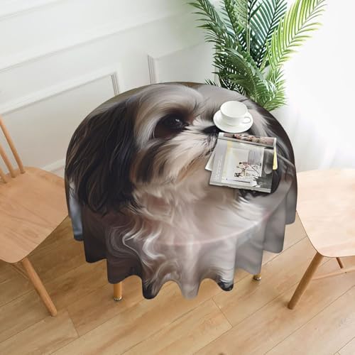 LAABBE Runde dekorative Tischdecke, Shih Tzu Hundestempel für den Innen- und Außenbereich, auf runden Tischen wie Couchtischen, Esstischen und Bauernhoftischen LAABBE Runde dekorative Tischdecke, Shih Tzu Hundestempel für den Innen- und Außenbereich, auf runden Tischen wie Couchtischen, Esstischen und Bauernhoftischen von LAABBE