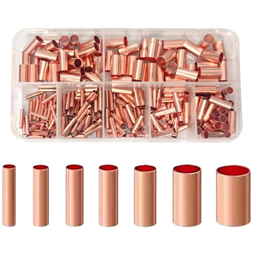 1/2 Kupferrohr, 250pcs Kupferrohranschlüsse, 7 Größen (1, 5/2/, 5/3/4//6 mm) Gerade Kühlschrank- und A/C -Rohrbeschläge, metrische Kabelcrimpatronen -Klemmen von LAANCOO