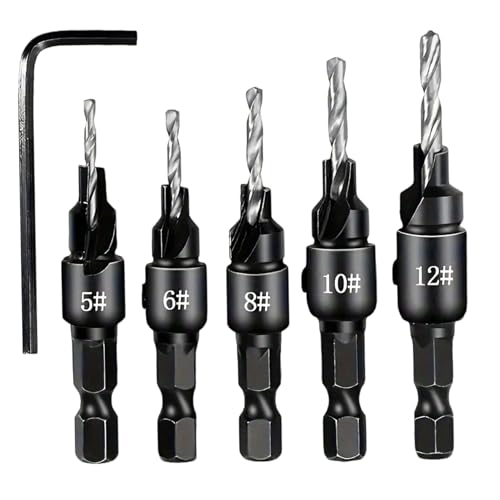 5pcs Countersink -Bohrer -Bit -Set, 5 Größen -Countersink -Bohrer mit 1/4 Schaft- und Schraubenschlüsselersatz Hochkohlenstoff -Stahl -Schandwerk für Holzbearbeitung 5pcs Countersink -Bohrer -Bit -Set, 5 Größen -Countersink -Bohrer mit 1/4 Schaft- und Schraubenschlüsselersatz Hochkohlenstoff -Stahl -Schandwerk für Holzbearbeitung von LAANCOO