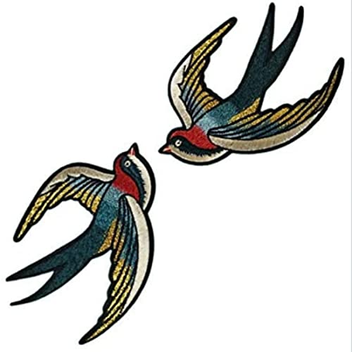 Gestickte Pflaster bestickte Flecken Retro Swallows Vögel Eisen auf Flecken DIY -Nähaufkleber für Kleidung 1Pair Sticked Patches von LAANCOO