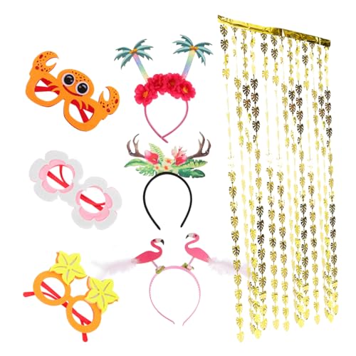LABRIMP 1 Satz Hawaiian Party Deko Lustige Sonnenbrillen Haarschmuck Strandparty Regenbogen Vorhang Kit für Unvergessliche Luau Feiern von LABRIMP
