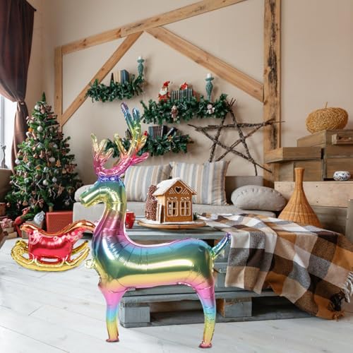 LABRIMP 1 Satz Riesiges Rentier Schlittenballon Set für Weihnachten Aufblasbare Deko mit Zwei Elchen und Schlitten Partydekoration und Fotorequisiten für Festliche Feiern von LABRIMP