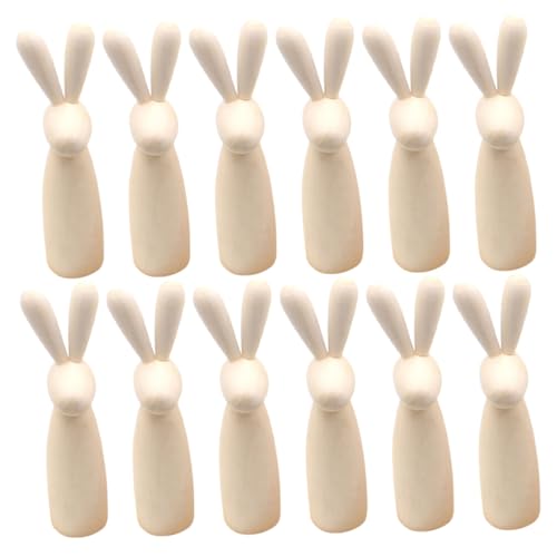 LABRIMP Ostern Dekorative Handwerk Spielzeug 12 Stücke Natürliche Holz Bunny Peg Puppen Unbemalt Holz Figuren von LABRIMP
