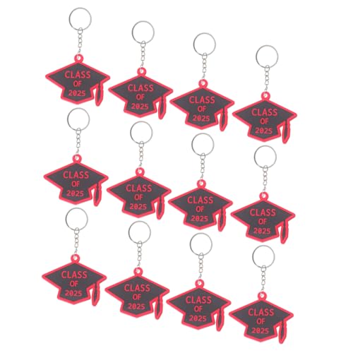 LABRIMP 12pcs Klasse Von 2025 Schlüsselanhänger Grad Cap Schlüsselketten Graduierung Hut Charms Herzlichen Glückwunsch Inspirierender Schlüsselbund Schwarz Rot von LABRIMP