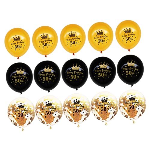 LABRIMP 15st Geburtstag Luftballons Aufgeblasener Ballon Zahlenballon Goldrand Nummerndruckballons Golddekor Schwarze Zierleiste Schwarze Latexballons 50. Geburtstag Anzahl Emulsion Kranz von LABRIMP