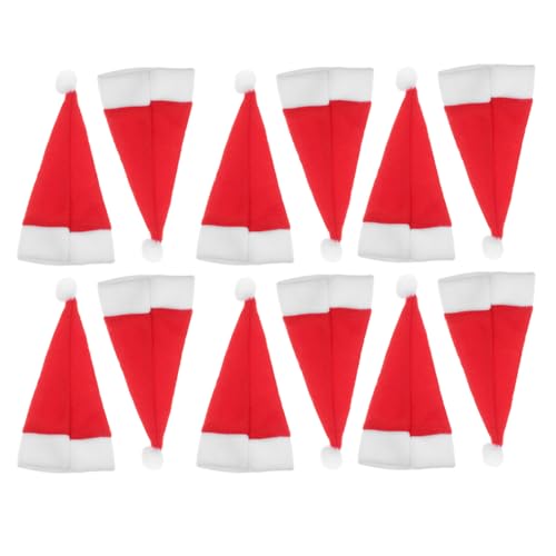 LABRIMP 30 Stück Teiliges Mini Weihnachtsmützen Utensilienhalter aus Rotem Samt mit Weißem Rand und Bommel Rustikale Bestecktaschen und Flaschenhüte Vielseitige Weihnachtsdeko für Party von LABRIMP