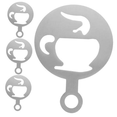 LABRIMP 4 Stück Edelstahl Kaffeeschablonen Latte Art Schablonen Wiederverwendbar Waschbar für Milchschaum Cappuccino Dekoration DIY Kaffeedekor von LABRIMP